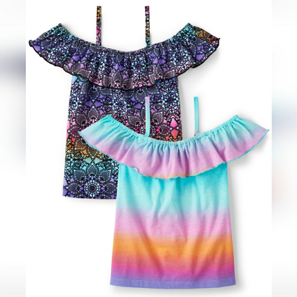 The Children's Place, Girls Ombre/Medallion Off Shoulder Top 2-Pack, Multicolor
